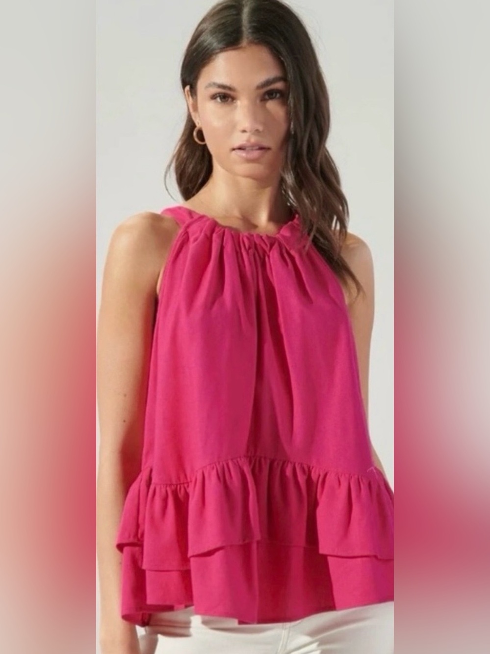 NWT SugarLips Lizette Sleeveless  Ruffled  Top with Bow Hot Pink | Size: Small